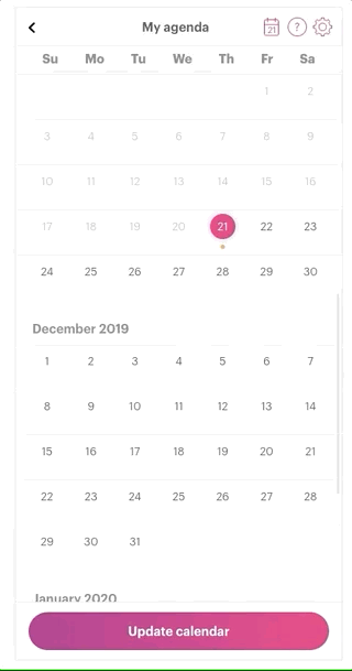 Toepassing van het component in een kalender-app