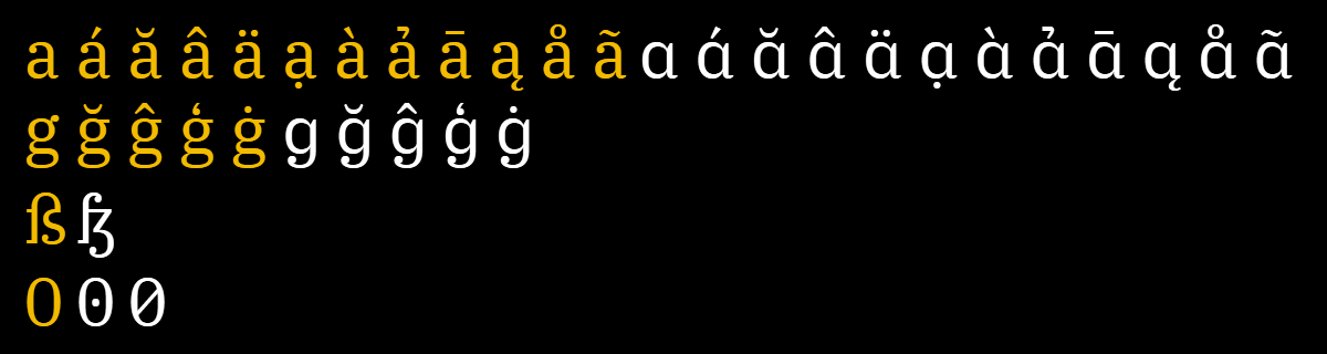 Afbeelding van alternatieve gliefen in Plex, het nieuwe lettertype van IBM.